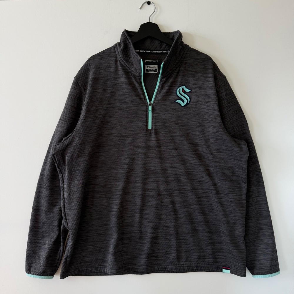 Fanatics Authentic Pro NHL Seattle Kraken Mens 2XL Quarter Zip Pullover Grey